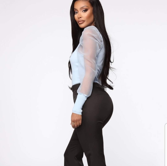 Fashion Nova Baby Blue Shirt Sheer Sleeves XL L - Picture 5 of 5